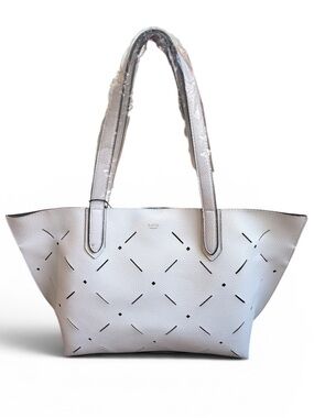 Tutilo Tote Bag White Perforated Fern Collection Tote w/ Detachable Pouch NWT